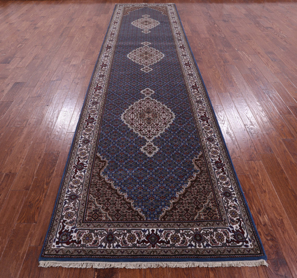 4' 1" X 15' 11" Wool & Silk Persian Tabriz Handmade Runner Rug - Q13020
