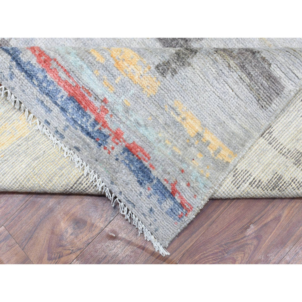 Light Gray Hand Knotted Boujaad Moroccan Berber Design Soft Wool Rug, 10'x13'9"