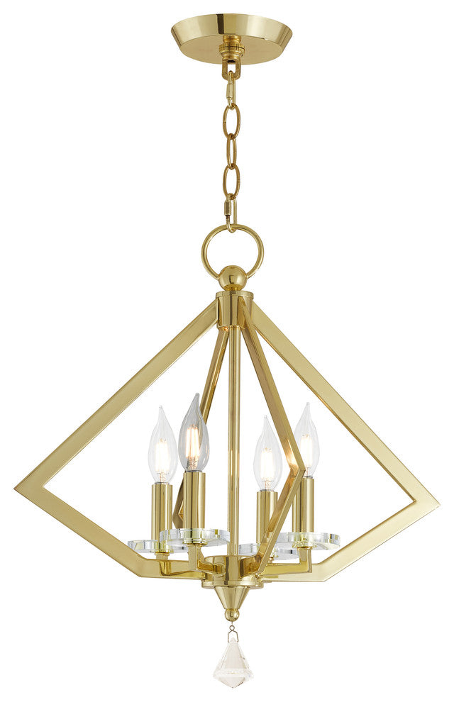4 Light Mini Chandelier, Polished Brass