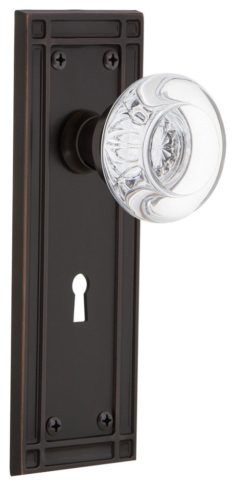 Mission Plate Passage Round Clear Crystal Glass Knob, Timeless Bronze