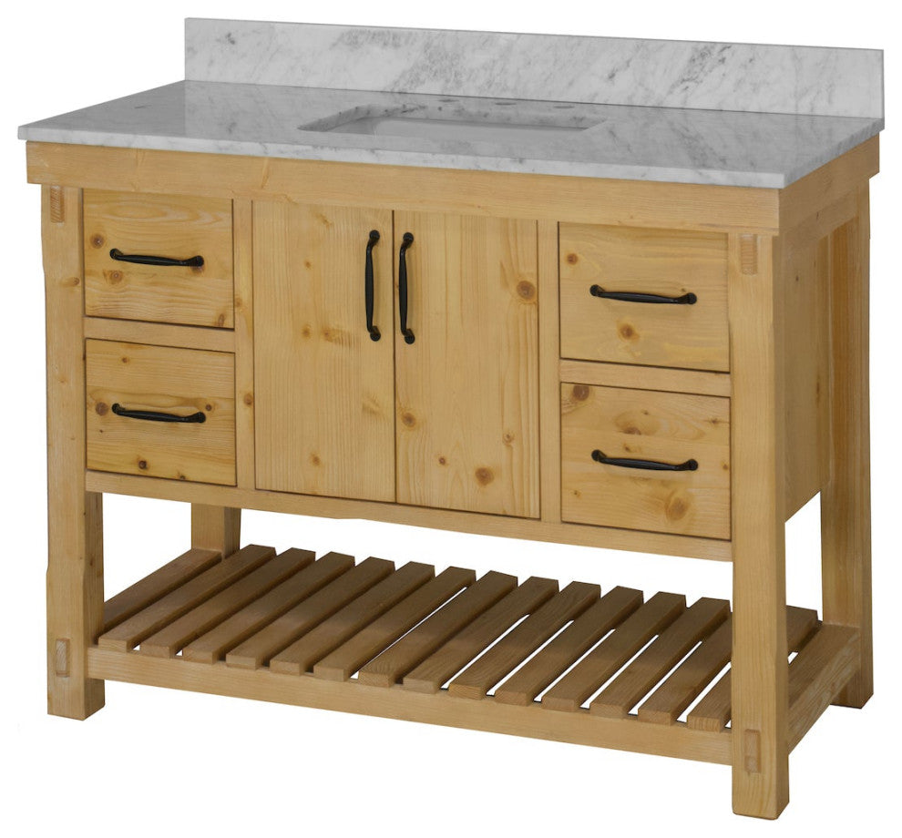 Birmingham Bathroom Vanity, Drift Wood, 48", Carrara Marble, Single Sink
