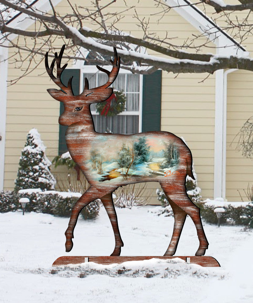 Woodsy Deer Scenic 32 Free-Standing Garden Decor