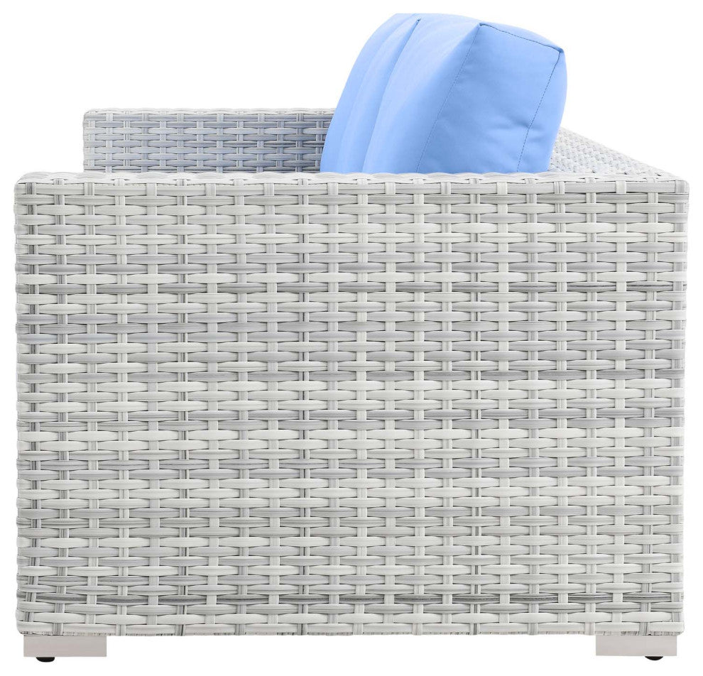 Lounge Sofa, Rattan, Wicker, Gray Blue, Modern, Outdoor Patio Cafe Bistro