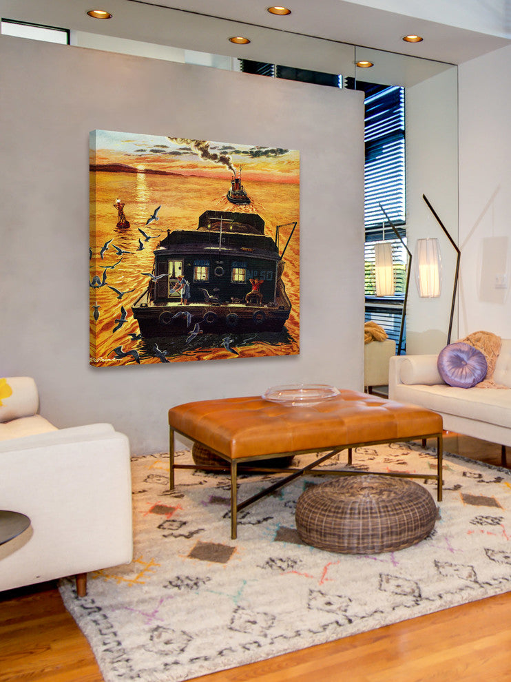 "Houseboat" Painting Print on Wrapped Canvas