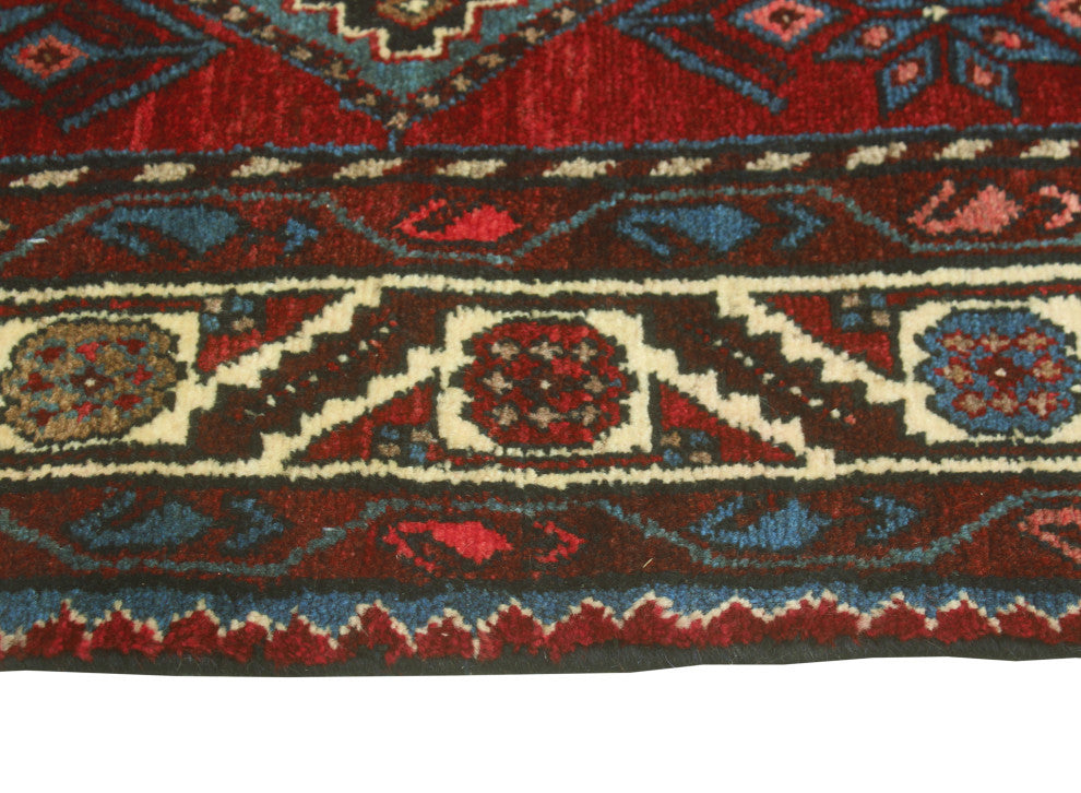 Fine Vintage Distressed Behbaha Red/Blue Runner, 3'4 x 9'11