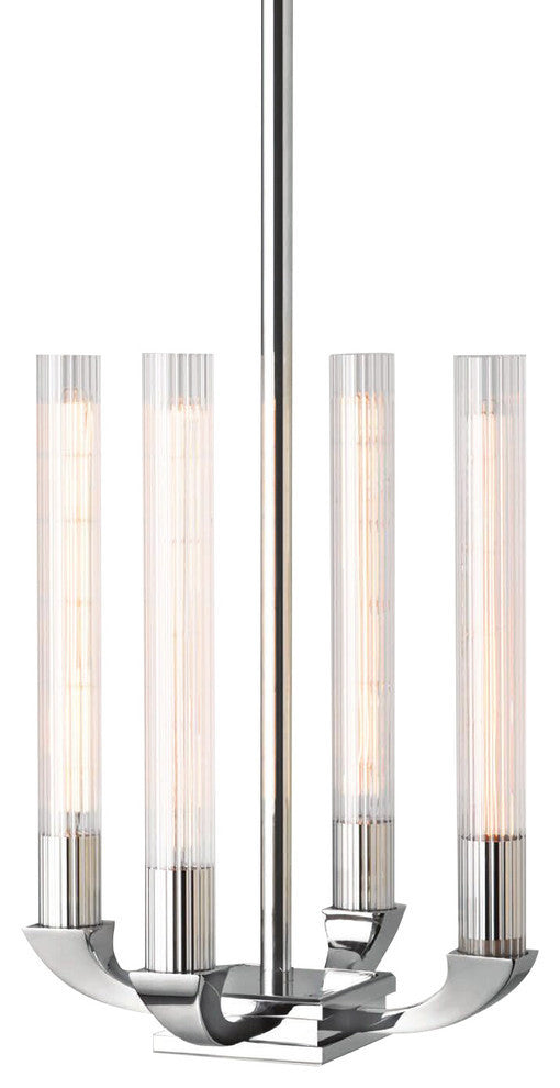 Clear Glass Tube Shades Light Fixture, Shiny Nickel