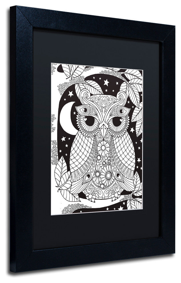 Hello Angel 'Owl on a Branch' Art, Black Frame, Black Mat, 14x11