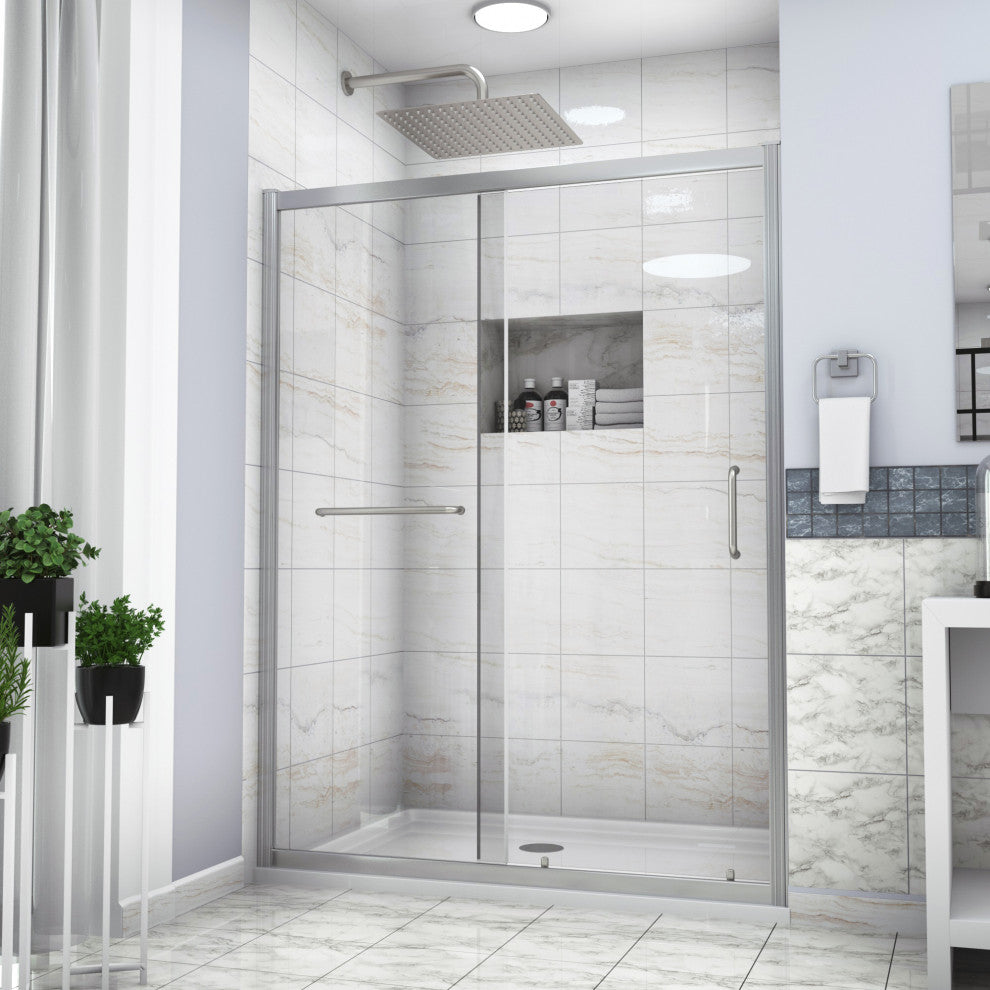 48" W x 72" H Semi-Frameless Single Sliding Shower Door, Chrome