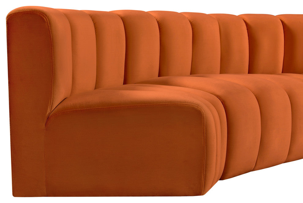 Arc Velvet Upholstered 4-Pc. Facing Modular Sectional, Cognac
