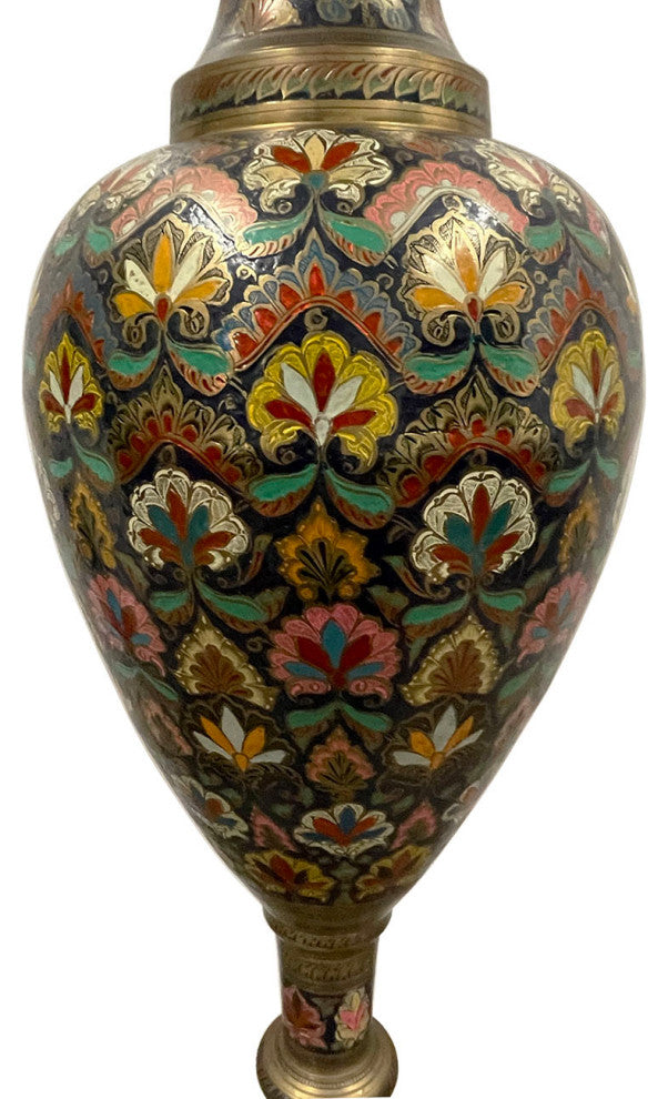 Consigned Early 20th Century Asian Bronze Polychrome Enameled Floor Vase