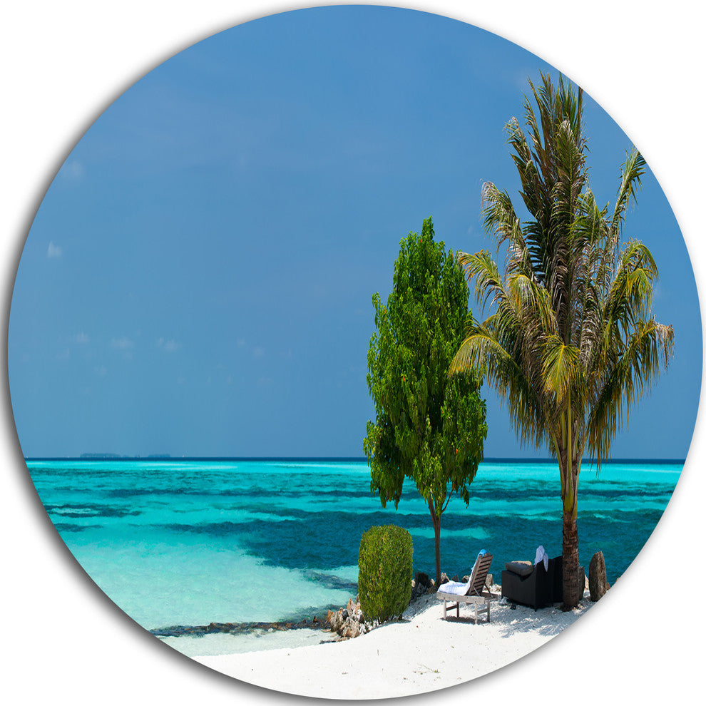 Beach With White Sand And Turquoise Water, Seascape Round Wall Art, 23"
