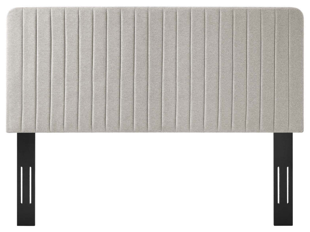 Tufted Headboard, Full Queen Size, Fabric, Brown Oatmeal, Modern Contemporary