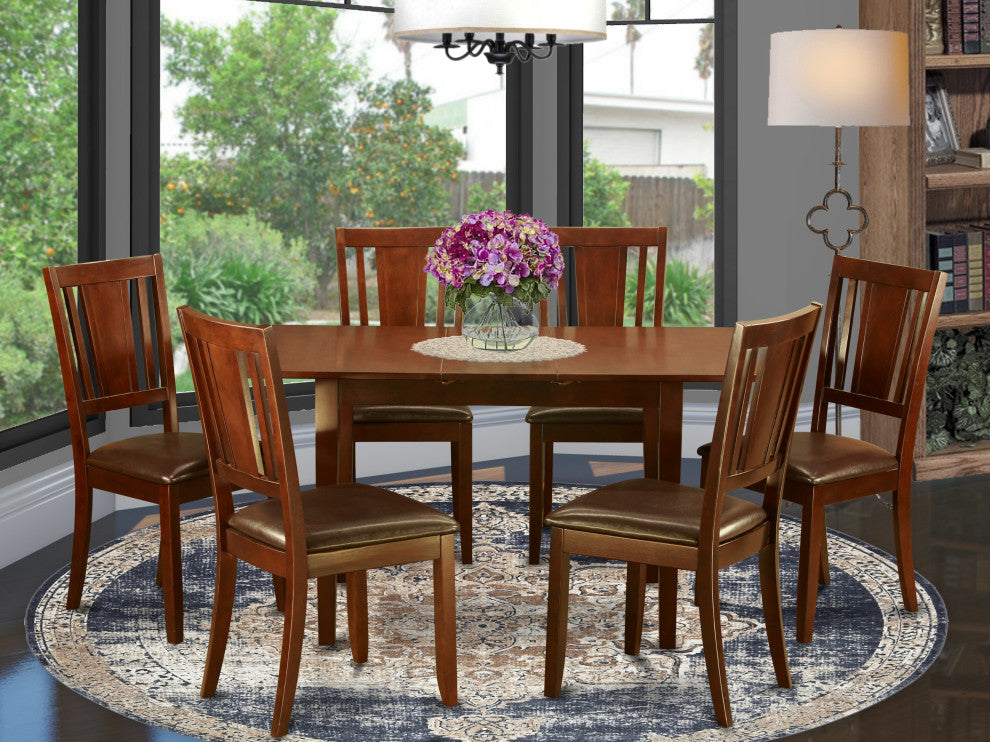 7 Pc Kitchen Tables Set - Table With Leaf And 6 Dining Chairs
