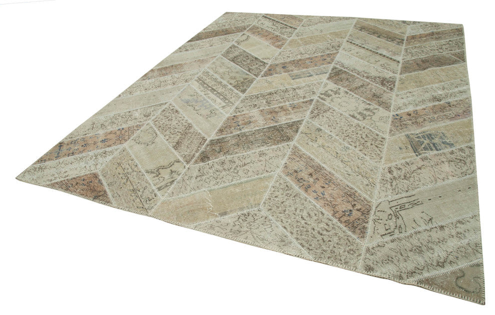 Rug N Carpet - Handmade Turkish 8' 2" x 10' 3" Wool Patchwork Area Rug