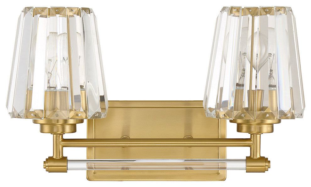 Garnet 2-Light Bathroom Vanity Light, Matte Black, Warm Brass