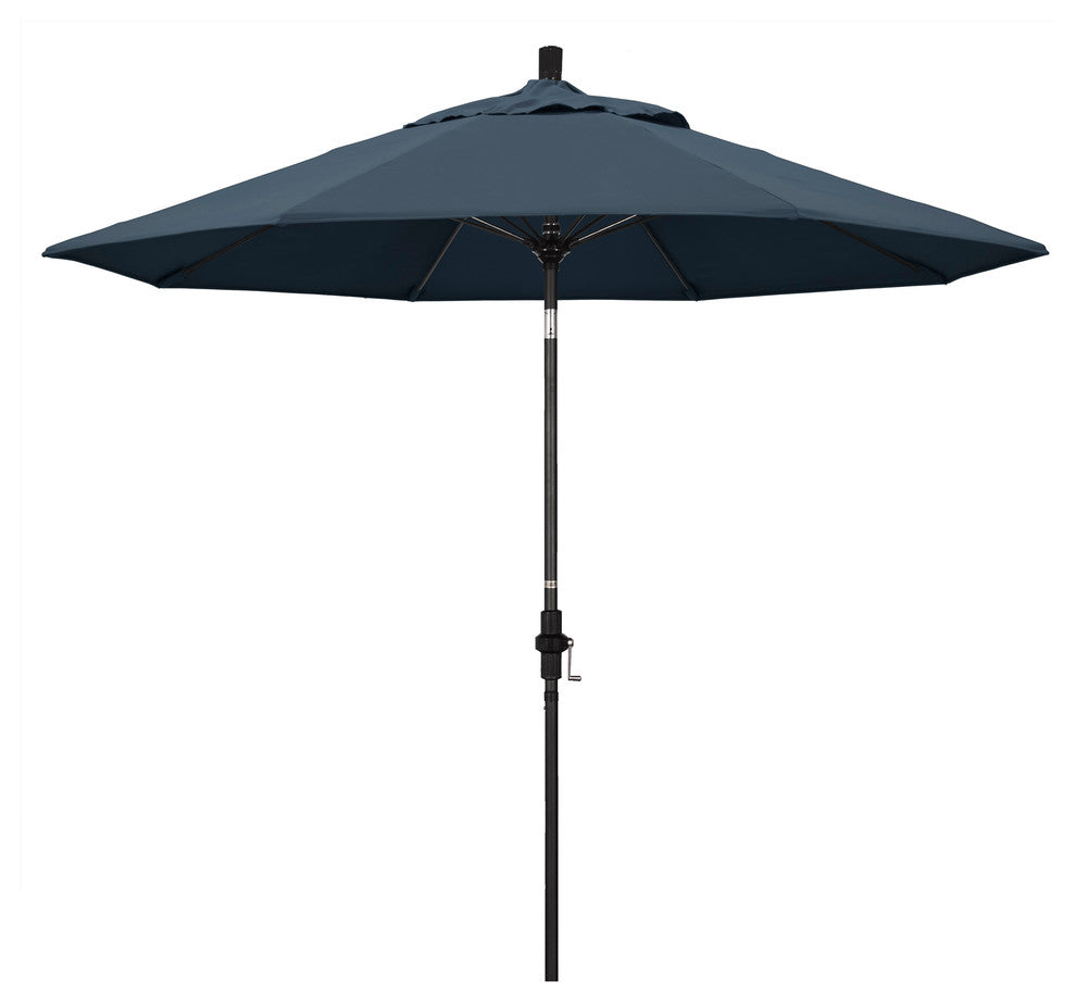 9' Matted Black Collar Tilt Lift Fiberglass Rib Aluminum Umbrella, Pacifica, Sapphire