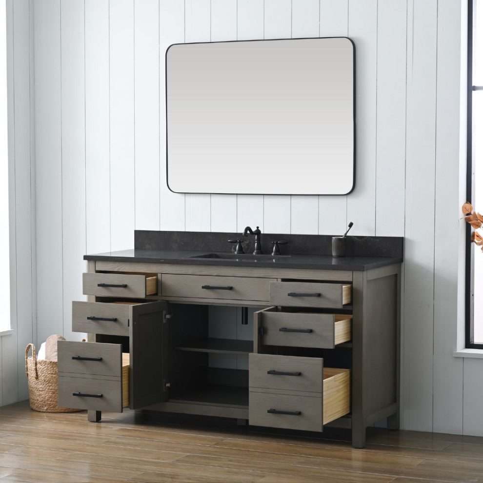 Jasper 60" Bathroom Vanity, Textured Gray, Blue Limestone