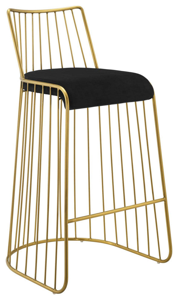 Rivulet Gold Stainless Steel Upholstered Velvet Bar Stool, Gold Black