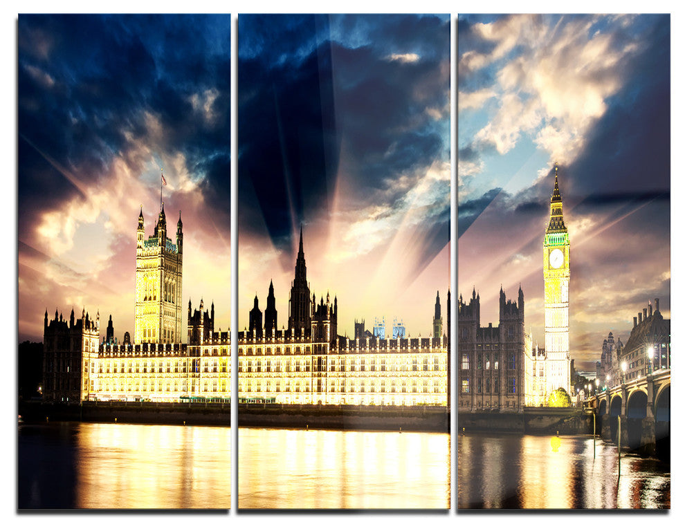 "Parliament at River Thames" Photography Metal Wall Art, 3 Panels, 36"x28"