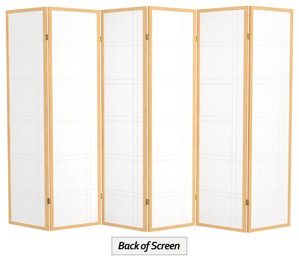 6' Tall Double Cross Shoji Screen, Natural, 6 Panels