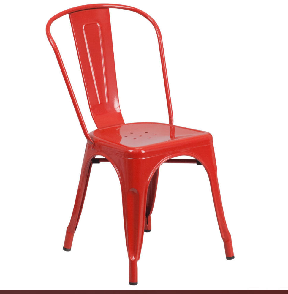 Midcentury Metal Dining Chairs, Set of 4, Red