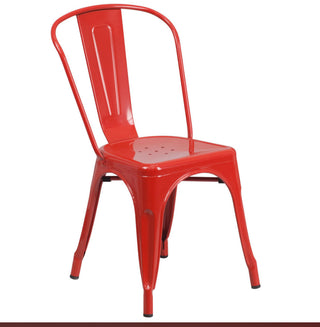Midcentury Metal Dining Chairs, Set of 4, Red