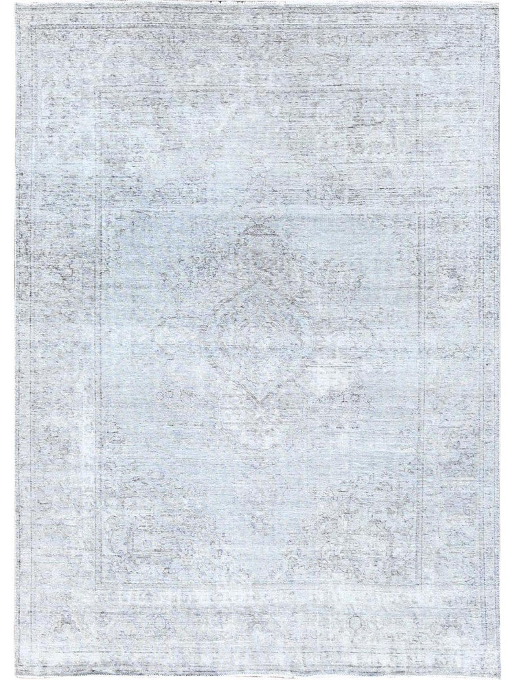 Laid Gray, Worn Wool, Hand Knotted, Vintage Persian Tabriz Rug, 6'6"x9'6"