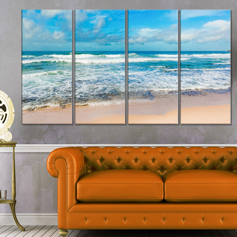 "Indian Ocean Panoramic View" Seashore Canvas Art, 4 Panels, 48"x28"