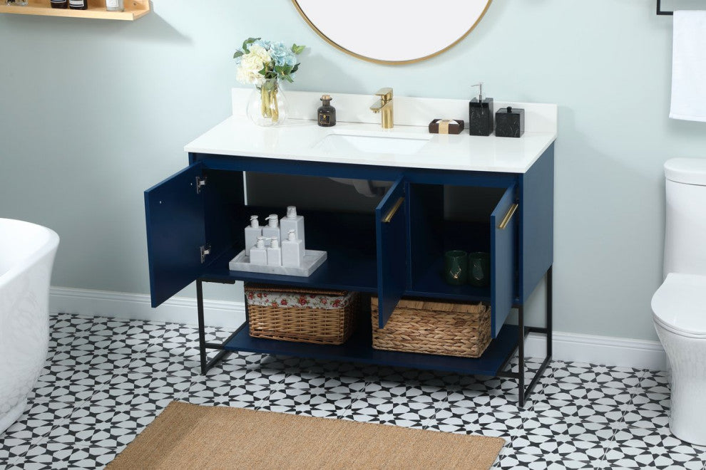 Sue 48" Single Bathroom Vanity, Blue, With Backsplash