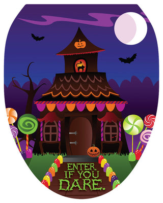 Haunted House Toilet Tattoos Seat Cover, Vinyl Lid Decal, Halloween Bathroom, Elongated