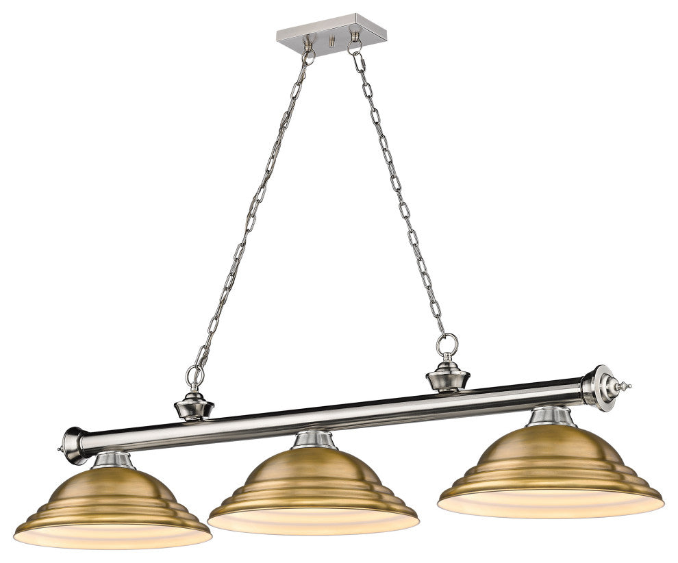 Zlite 2306-3BN-SRB 3-Light Billiard, Rubbed Brass