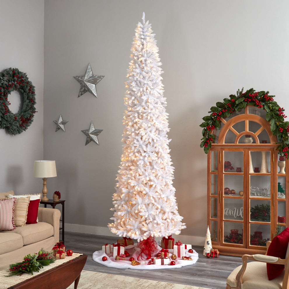 T3366 12 Slim White Artificial Christmas Tree With 1100 Warm White LED Lights