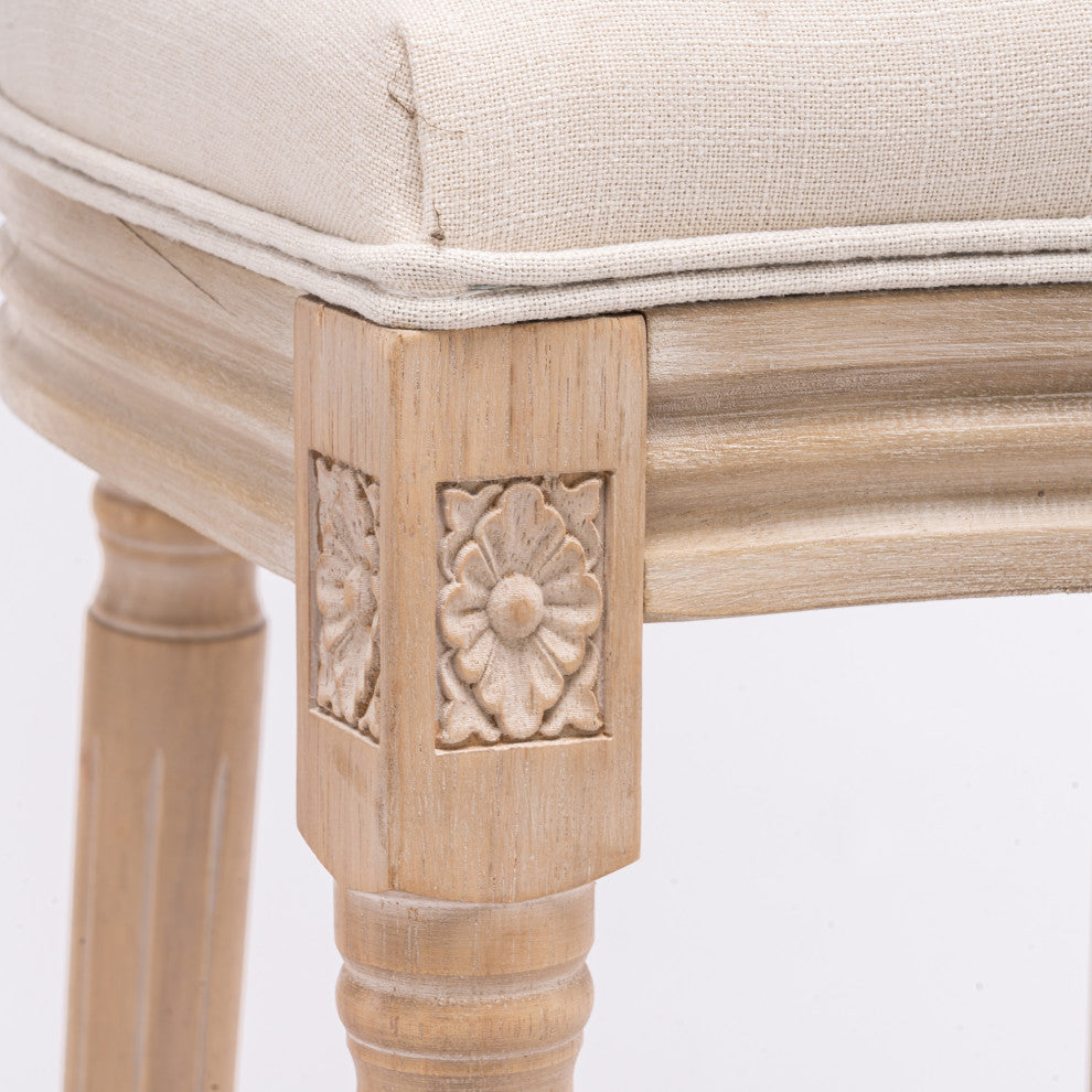 Elegant French High-Bar Chairs with Rattan Mesh Backrest and Solid Wood Frame, Cream Beige