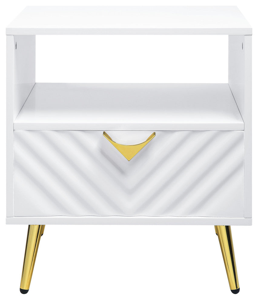 ACME Gaines End Table, White High Gloss Finish