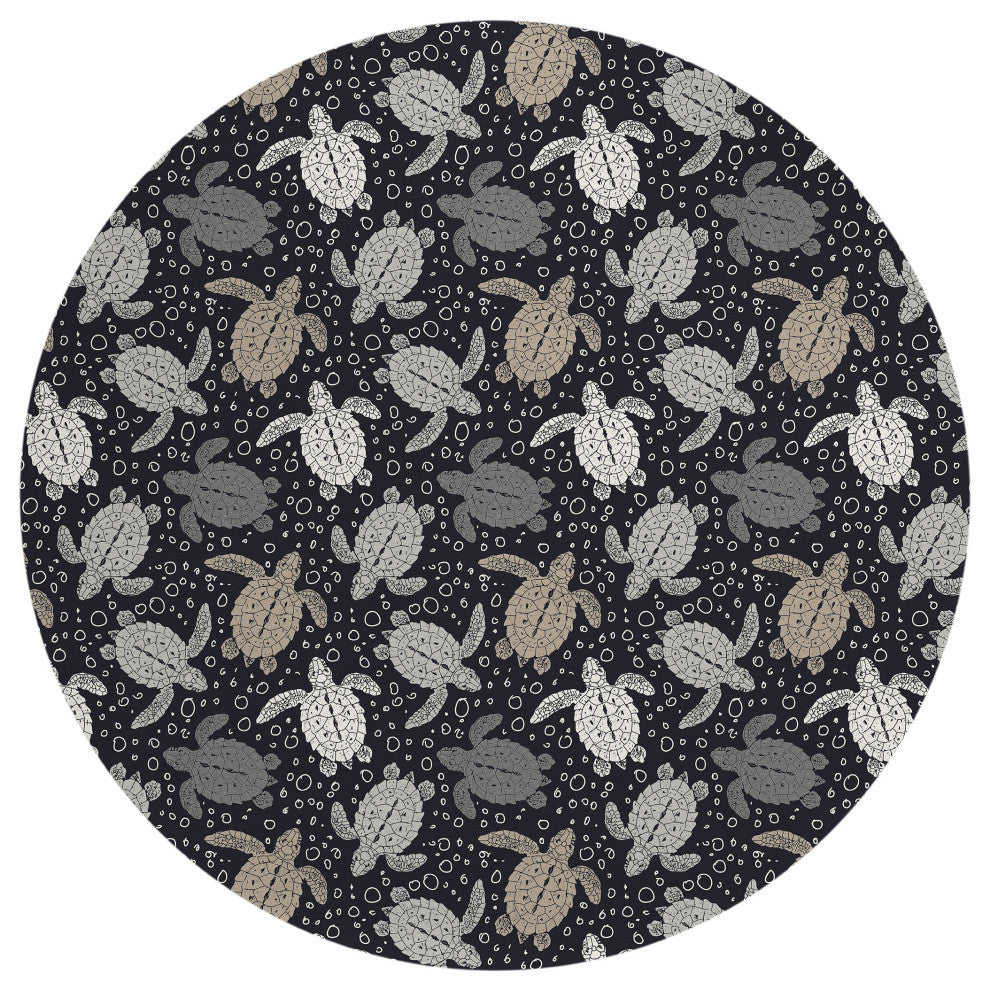 Indoor/Outdoor Seabreeze SZ13 Black Machine Washable 8' x 8' Round Rug