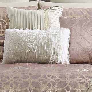 Benzara BM283877 Queen Size Poly Velvet Comforter Set, Foil Pattern, Blush Pink