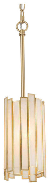LNC 1-Light Modern Cylinder/Drum Glass Kitchen Pendant Lighting, White & Gold