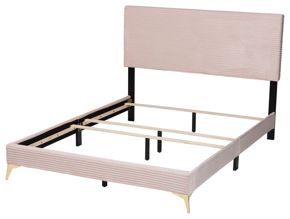 Liberty Velvet Queen Size Panel Bed, Light Pink
