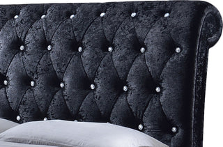 Castello Black Velvet Faux Crystal-ButToned Sleigh King Platform Bed