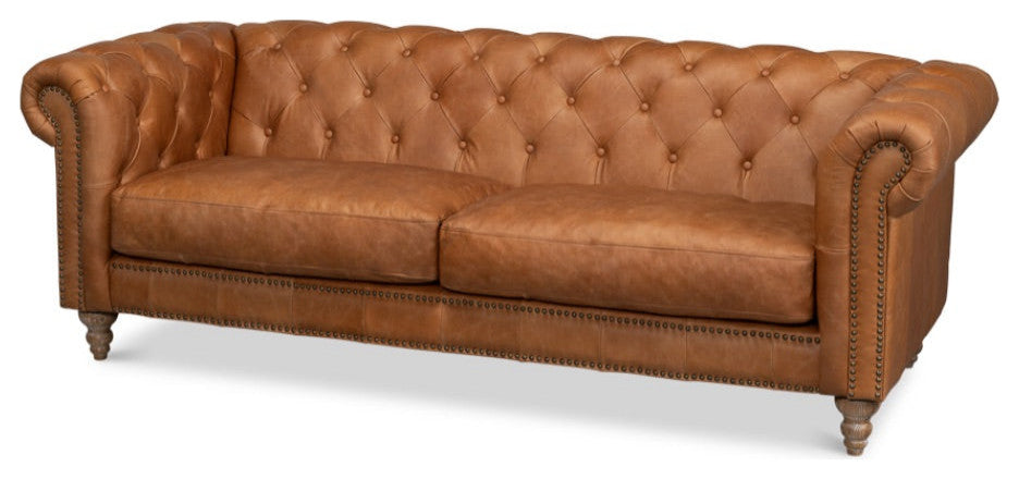 Chesterfield Kingston Sofa Tan Leather 2 Cushions