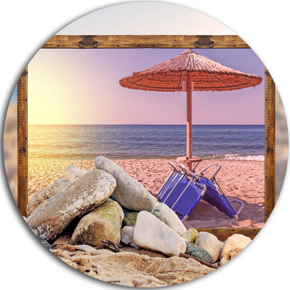 Framed Beach Sunset, Seashore Art Round Wall Art, 11"