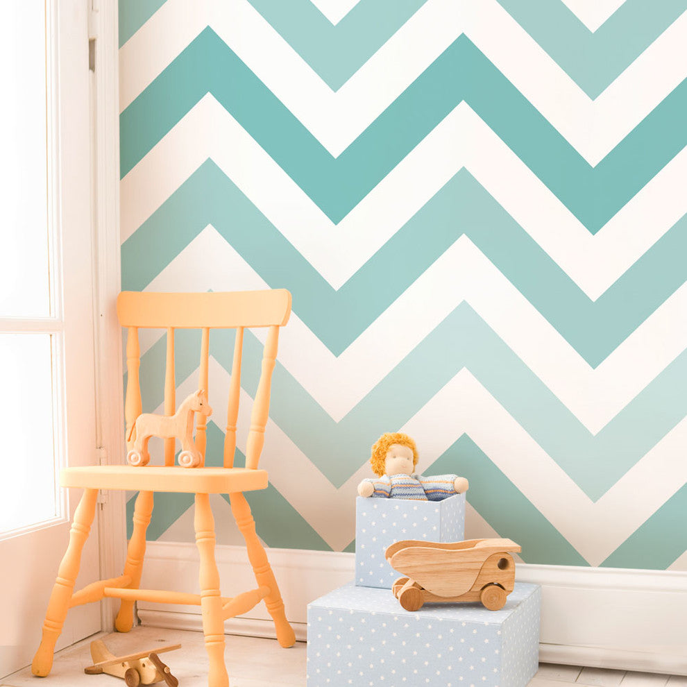 Chevron Peel and Stick Vinyl Wallpaper, Mint, 24" X 60"