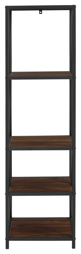 61" Metal X Wood Bookshelf - Dark Walnut