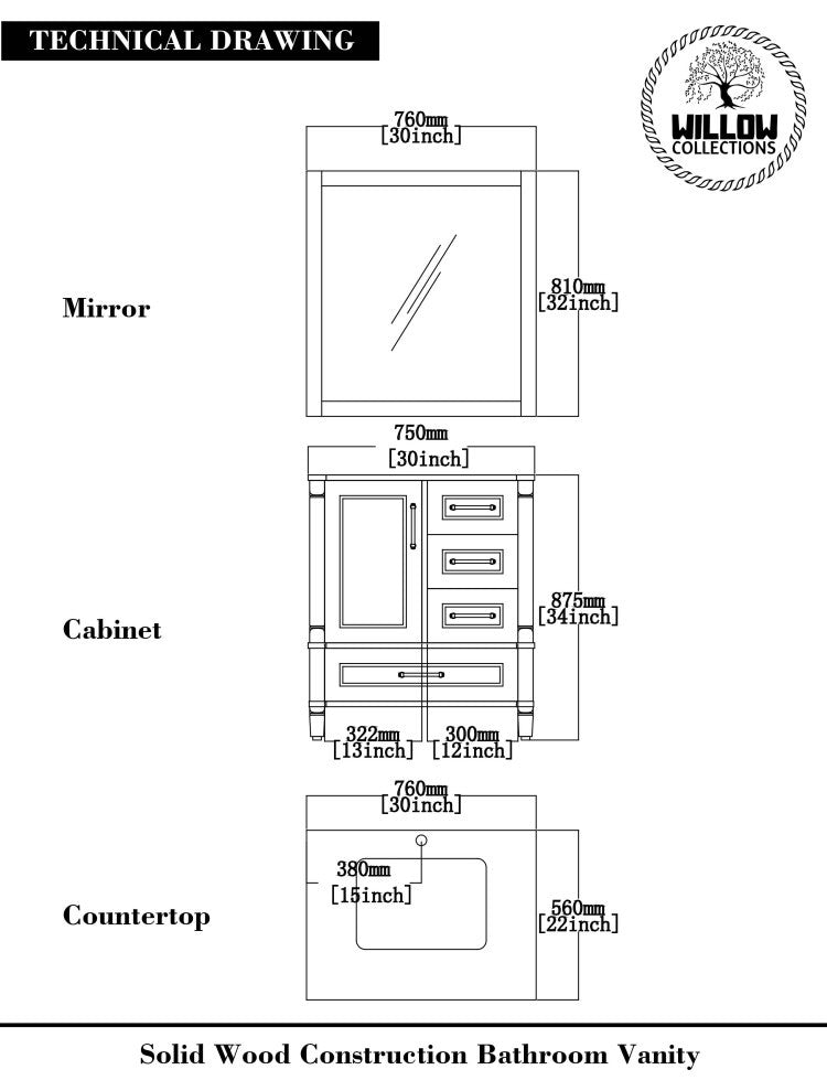 Aberdeen 30 Single Sink Bath Vanity in Pewter Green 2" White Quartz