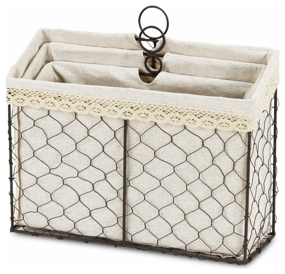 3-Piece Set Brown Linen Fabric and Line Metal Organizers