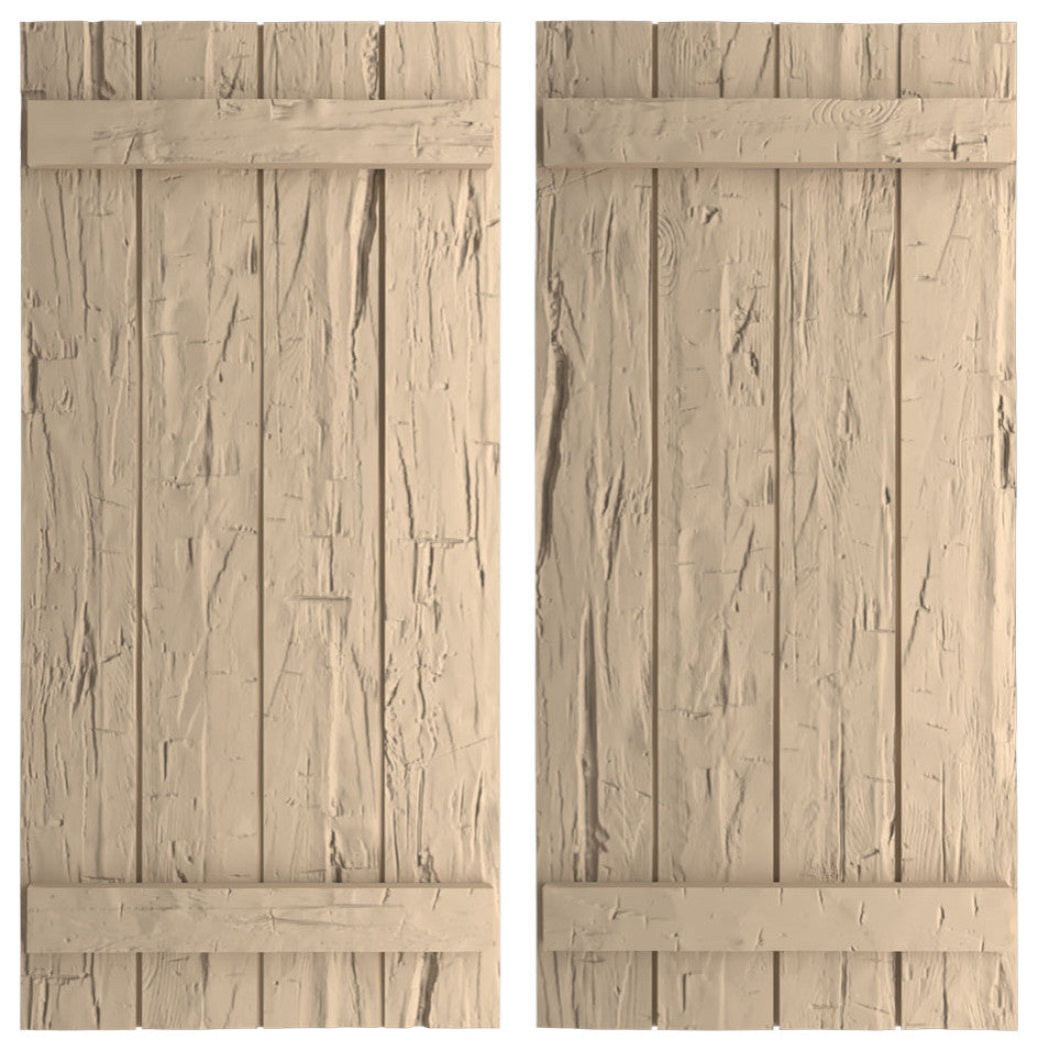 Rustic 4 Board Joined B-N-B Faux Wood Shutters, Hand Hewn, 22x32"