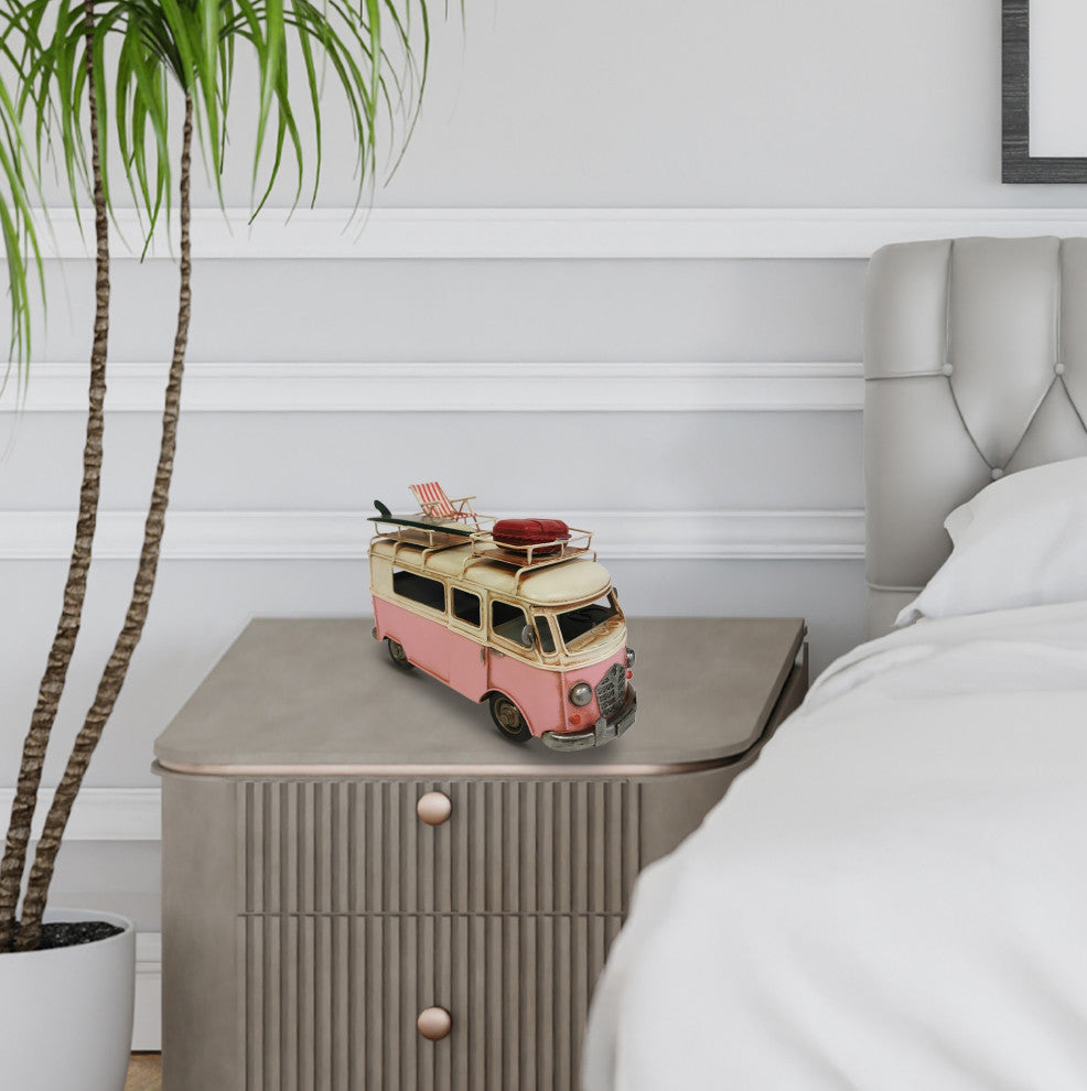 VW Pink Metal Bus Decor