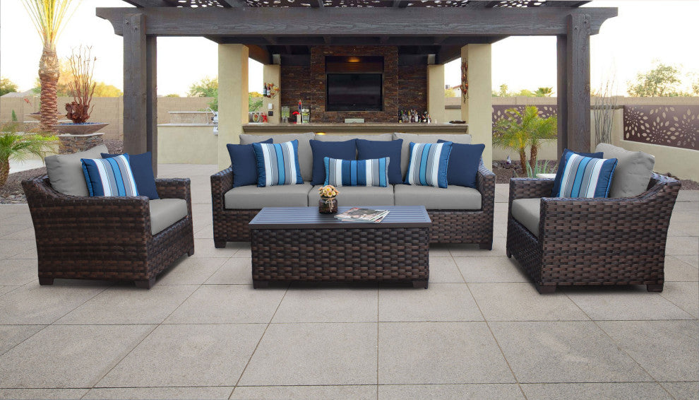 kathy ireland River Brook 6 Piece Wicker Patio Furniture Set Slate