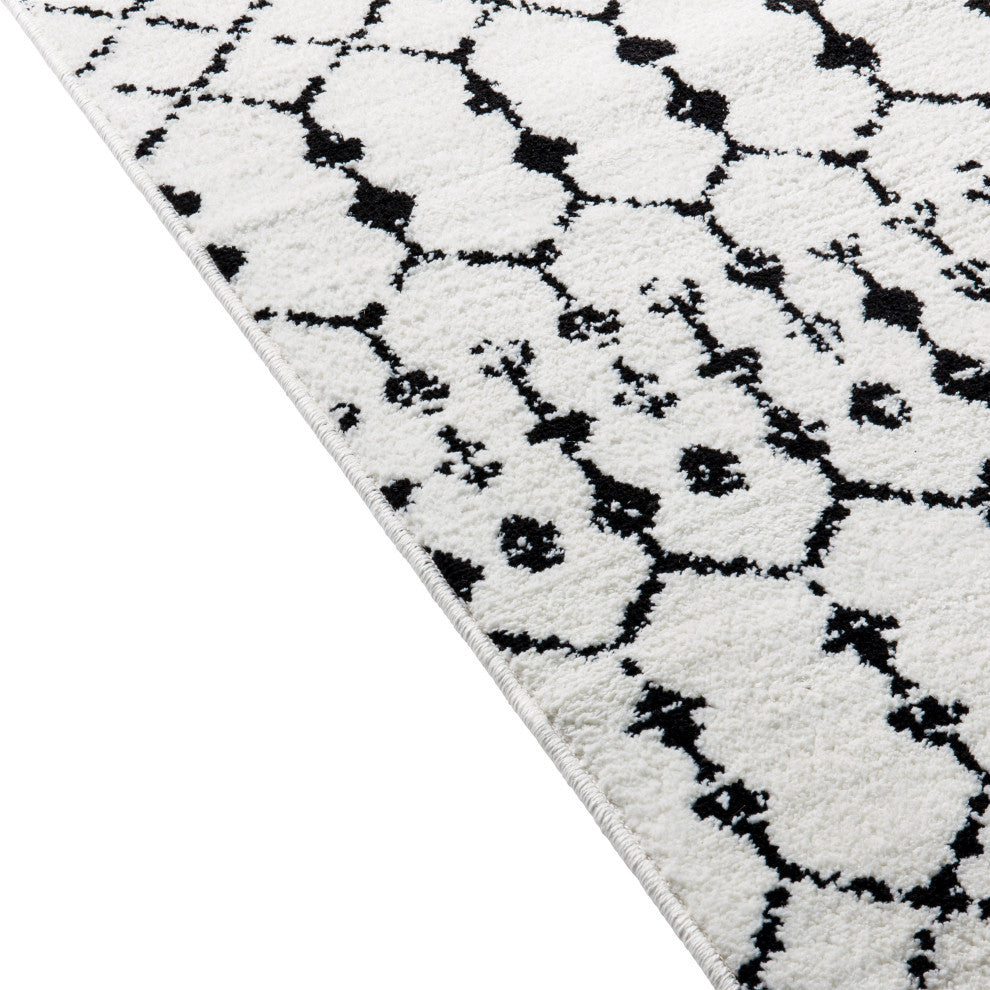 Geometric Bohemian Low Pile Rug, Ivory and Black -26