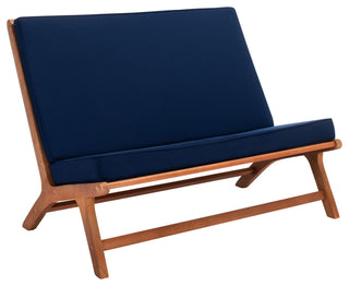 Safavieh Chaston Indoor-Outdoor 4-Piece Living Set, Natural Wood/Navy Cushion